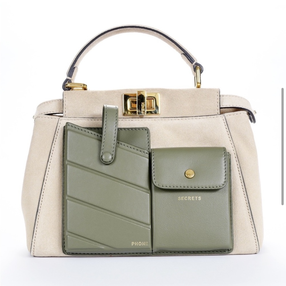 Fendi Peekaboo Mini Pocket Beige Suede Handbag